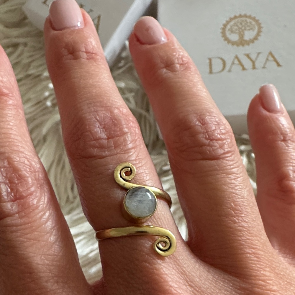 DAYA jewelry moon stone ring in Brass